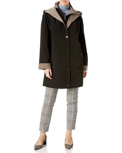 Jones New York Plus Size Hooded Trench Coat Rain Jacket - Black