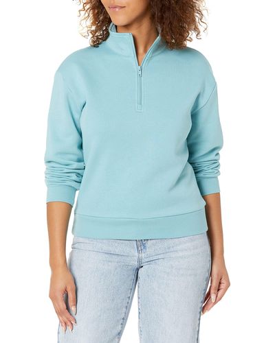 Alternative Apparel Womens Eco-cozy-fleece Mock Neck Sweatshirt - Blue