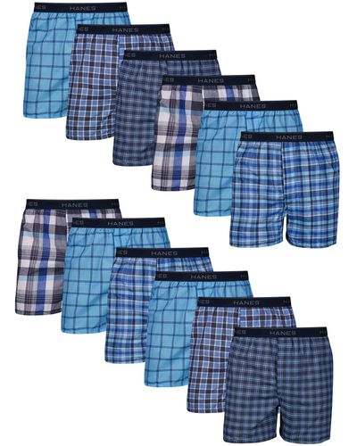 Hanes Tagless Boxers With Exposed Waistband - Blue