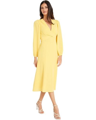 Maggy London Stunning Multi Occasion Twist Empire Waist Midi | Long Sleeve Dresses - Yellow