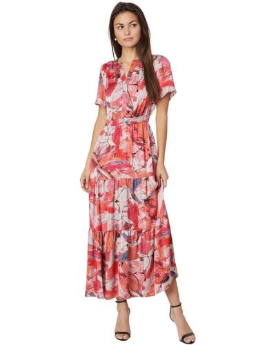 NIC+ZOE Nic+zoe S Scribble Bouquet Daydream Casual Night Out Dress - Red