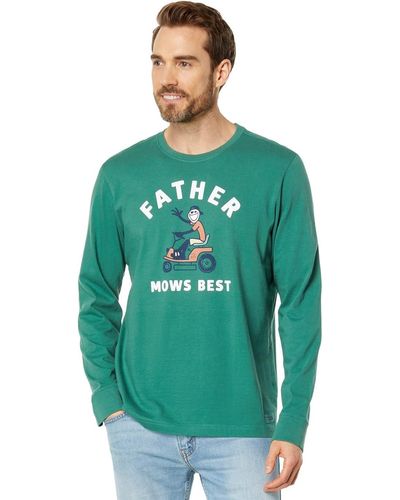 Life Is Good. Mows Best Crusher Crewneck Father's Day Cotton Graphic Tee - Green
