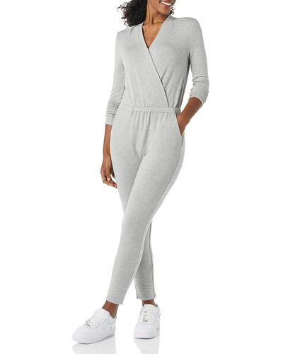 Amazon Essentials Supersoft Terry Long-sleeve V-neck Wrap Jumpsuit - Gray