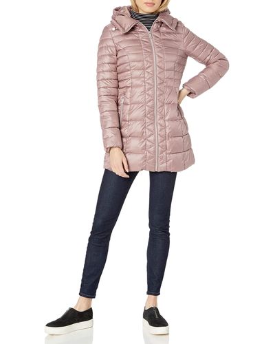 Kenneth Cole 3/4 Zip Front Lightweight Puffer With Hood - Pink