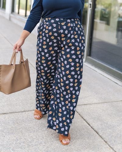The Drop Navy Floral Print Wide Leg Pants By @caralynmirand - Blue