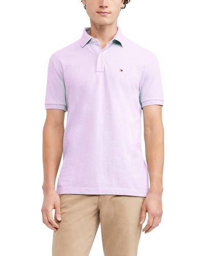 Tommy Hilfiger Mens Short Sleeve In Regular Fit Polo Shirt - Purple