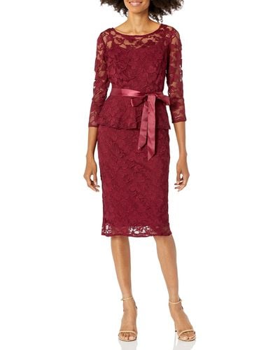 Chetta B Plus Size 3/4 Sleeve Lace Peplum Dress - Red