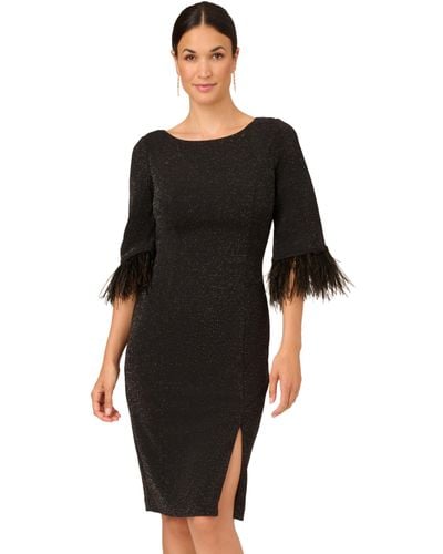 Adrianna Papell Metallic Knit Feather Dress - Black