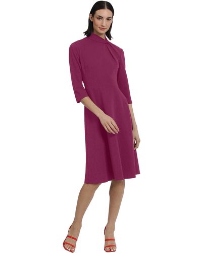 Donna Morgan Mock Line Dress With Twist Neck Detail - Purple