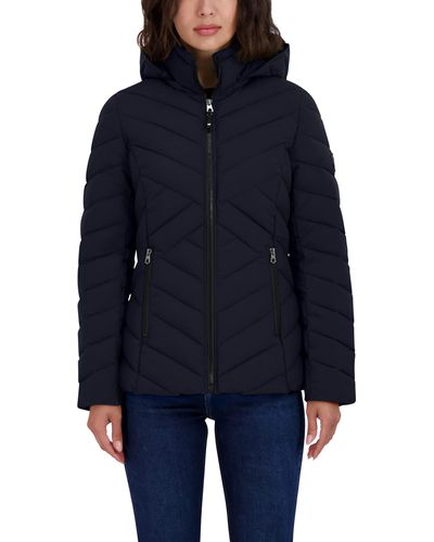 Nautica Short Stretch Lightweight Puffer Jacket With Removeable Hood - Blue