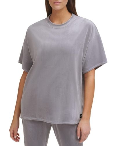 DKNY Sport Short Sleeve Legging Tee Platinum Velour T-shirt - Gray