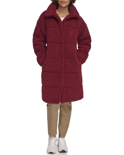 Levi's Long Length Patchwork Quilted Teddy Coat - Red
