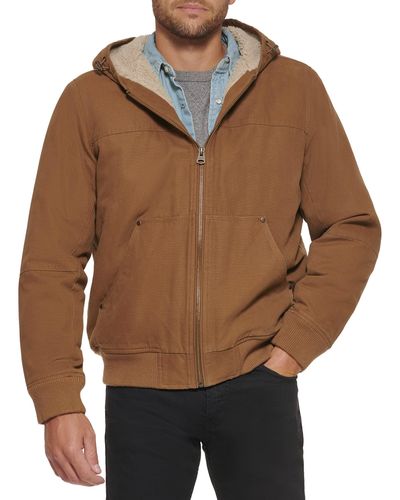 Levi's Washed Cotton Workwear Sherpa Hoody Bomber Denim Jacket - Brown