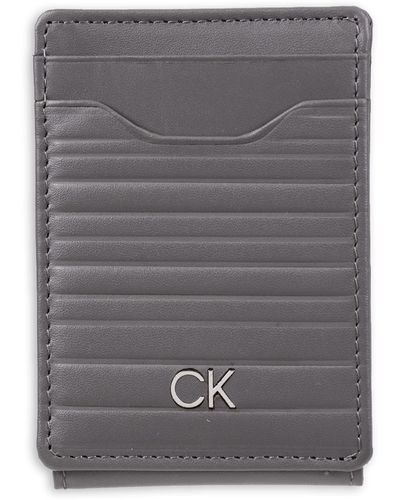 Calvin Klein Rfid Magnetic Front Pocket Leather Wallet - Gray
