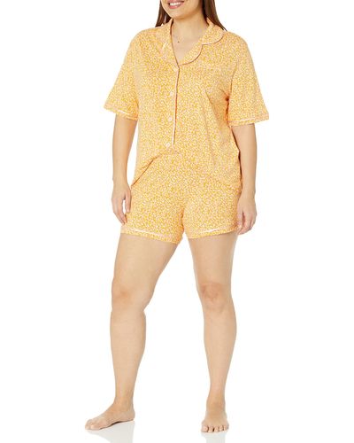 Cosabella Bella Printed Short Sleeve Top & Boxer Pj Set - Yellow