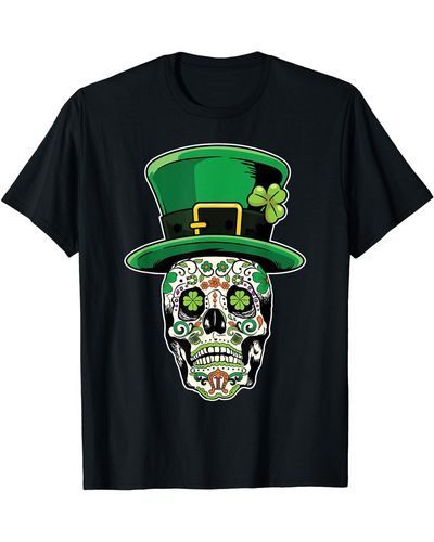 Lucky Brand Sugar Skull Saint Patricks Day Of Dead T-shirt - Black