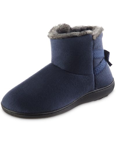 Isotoner Microsuede Mallory Bootie Slippers With Bow - Blue