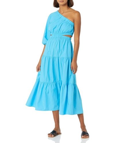 The Drop April One Shoulder Cut-out Tiered Midi Dress - Blue
