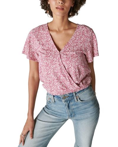 Lucky Brand Printed Surplice Top - Red