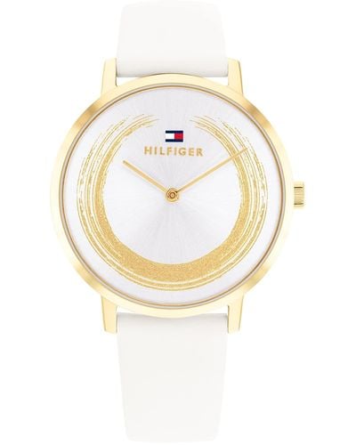 Tommy Hilfiger Quartz Stainless Steel Case And Leather Strap Watch - White