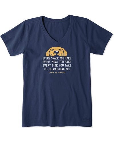 Life Is Good. Crusher Graphic V-neck T-shirt I'll Be Watching You Dog - Blue