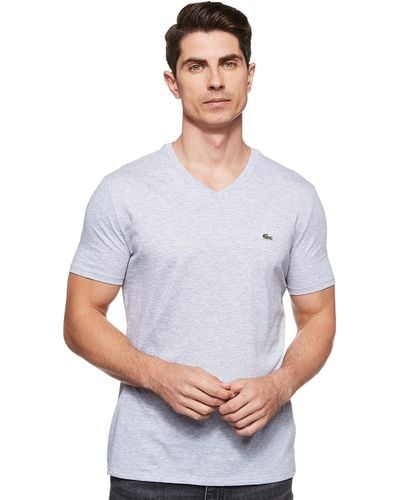 Lacoste Short Sleeve V-neck Pima Cotton Jersey T-shirt,silver Heathered,medium - Gray