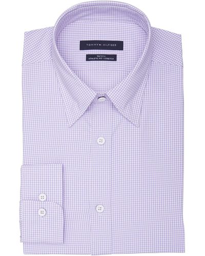 Tommy Hilfiger Dress Shirt Athletic Fit Tech Non-iron No Tuck Stretch - Purple