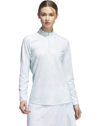 adidas Essentials Long Sleeve Printed Mock Polo Shirt - Blue