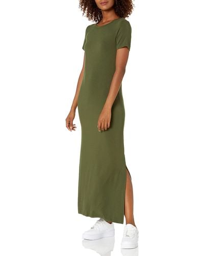 Amazon Essentials Jersey Standard-fit Short-sleeve Crewneck Side Slit Maxi Dress - Green