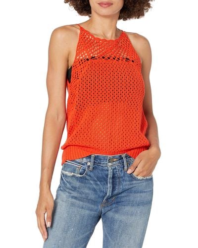 BCBGeneration Womens High Neck Crochet Top Shirt - Orange