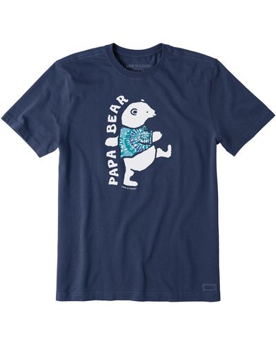 Life Is Good. Papa Bear Tie Dye Crusher Shirt-crewneck Father's Day Cotton Graphic Tee - Blue
