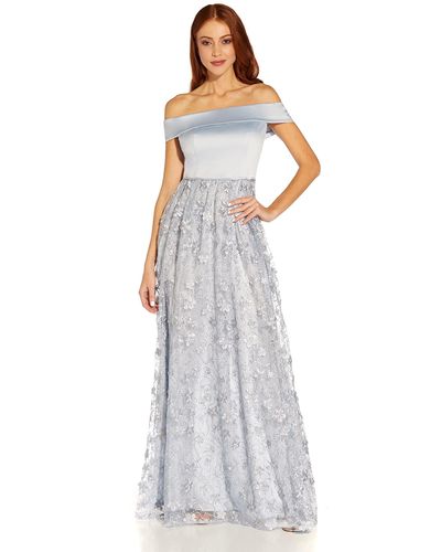 Adrianna Papell Floral Embroidery Gown - White