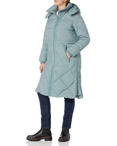 Andrew Marc Full Length Mixed Quilt Puffer Jacket - Blue