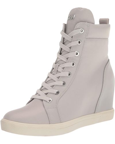 DKNY Essential High Top Lace Up Slip On Wedge Sneaker - Gray