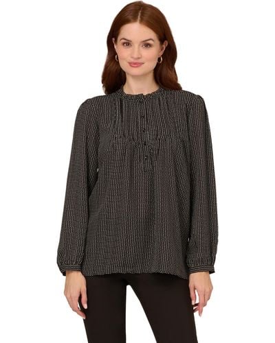 Adrianna Papell Pintuck Button Down Blouse - Black