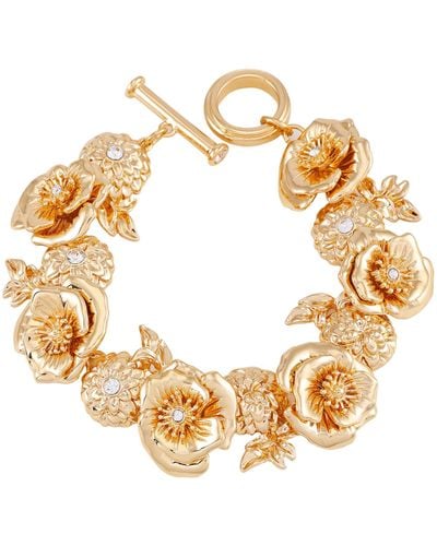 Guess Goldtone Popping Flower Statement Toggle Bracelet - Metallic