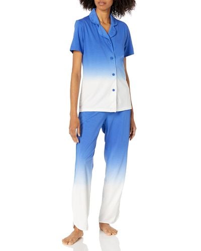 Cosabella Florida Lounge Printed Short Sleeve Top & Pant Set - Blue