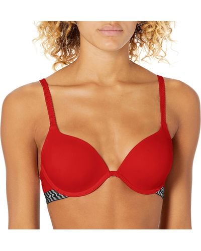 Tommy Hilfiger Micro Push Up Bra With Lace Straps - Red