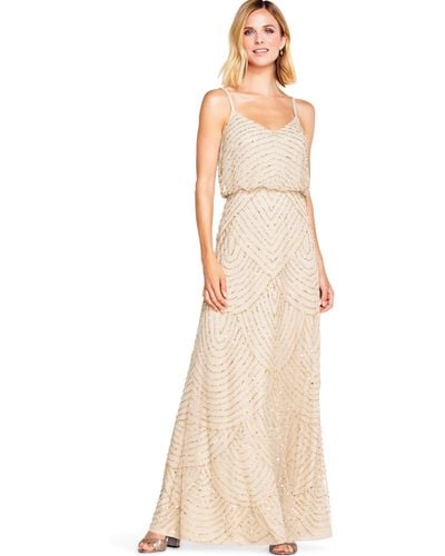 Adrianna Papell Art Deco Beaded Blouson Gown - Natural