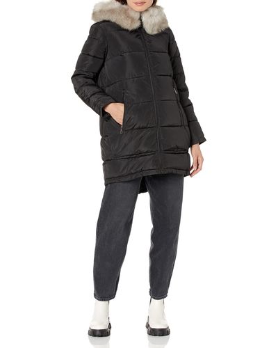 DKNY Womens Cold Weather Outerwear Puffer Down Alternative Coat - Black