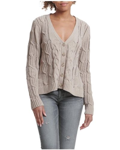 Splendid Mara Cable Long Sleeve Cardigan Sweater - Gray