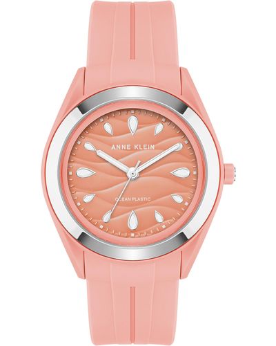 Anne Klein Solar Recycled Ocean Plastic Band Watch - Pink