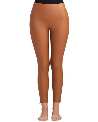 Yummie Faux Leather Shaping Legging With Side Zip - Brown