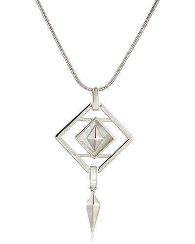 Noir Jewelry Opaque Silver Pendant Necklace - Metallic