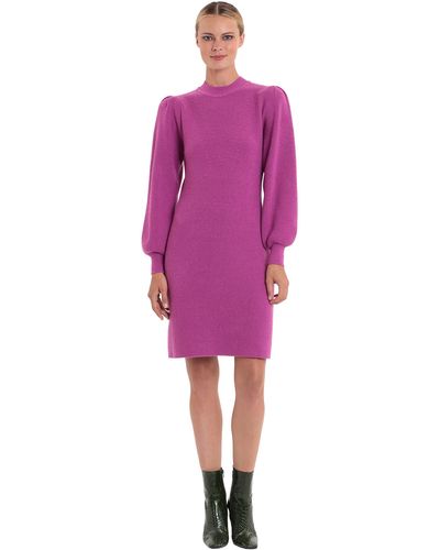 Donna Morgan Mock Neck Puff Slv Sweater Dress - Purple