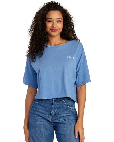 RVCA Cropped Short Sleeve Graphic Tee Shirt - Blue