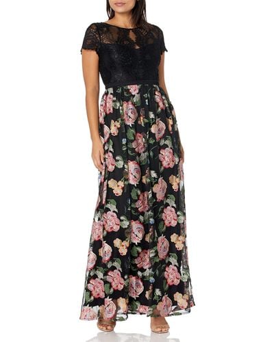 Adrianna Papell Embroidered Long Dress - Black