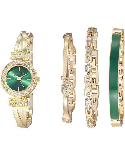 Anne Klein Premium Crystal Accented Bangle Watch And Bracelet Set - White