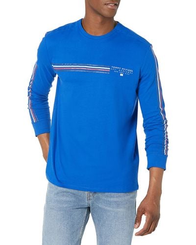 Tommy Hilfiger Mens Adaptive Icon Stripe Long Sleeve T-shirt With Magnetic Closure T Shirt - Blue