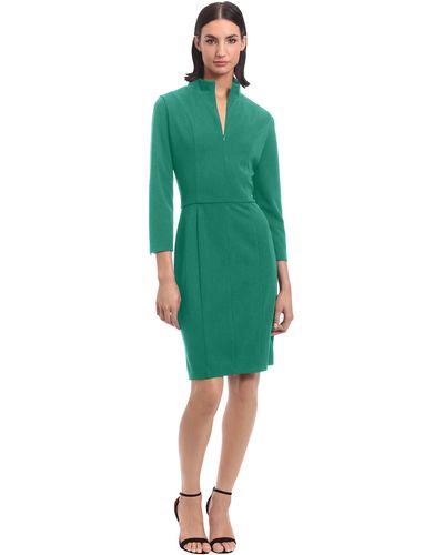 Donna Morgan Notch Neck Sleek Sheath Dress Office Workwear - Green